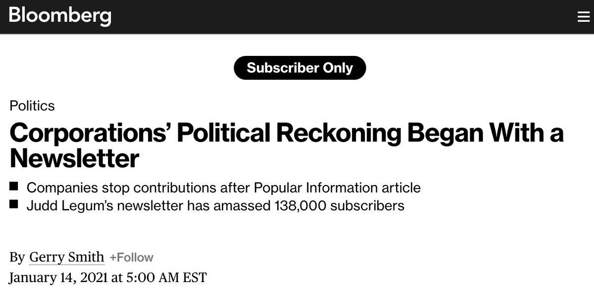 JuddLegum's tweet photo. 1. Two years ago today, https://t.co/Gl6evXRDcZ began its reporting on corporate PAC donors to the members of Congress voting to overturn the 2020 election. 

Over the course of a few days, hundreds of companies pledged to suspend their giving 

What's happened since?

🧵 https://t.co/A0Z7mN0VOG