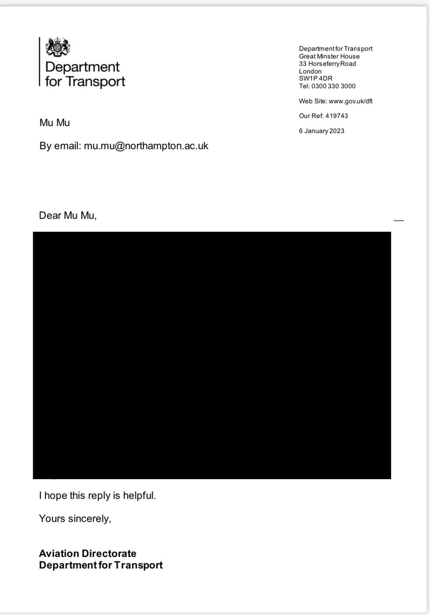 The Department for Transport answered my aviation travel question submitted on gov.uk within 24 hours. It’s been super helpful! 🙏 <a href="/transportgovuk/">Department for Transport</a>