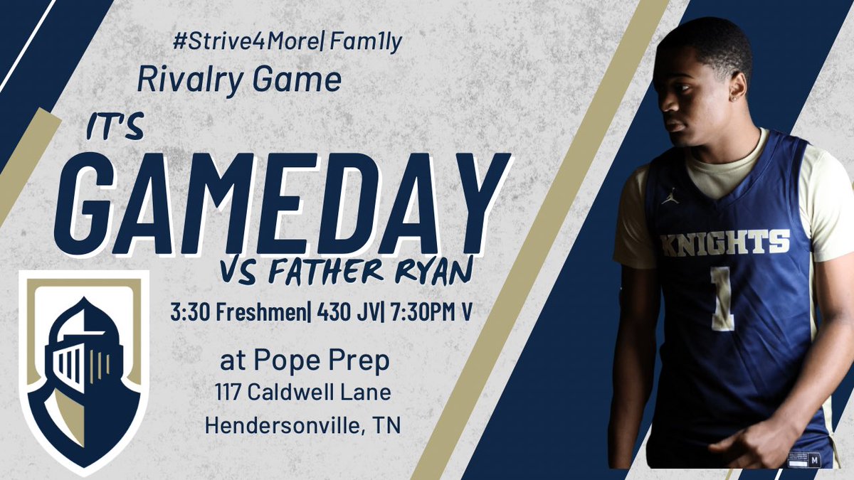 JPIImbb's tweet photo. Rivalry night!! Pope vs. Father Ryan. Our Freshmen tip off at 3:30, JV 4:30 and Varsity 7:30. Come out early as this game is going to be well attended. #strive4more #Fam1ly https://t.co/Blsp3kysIe