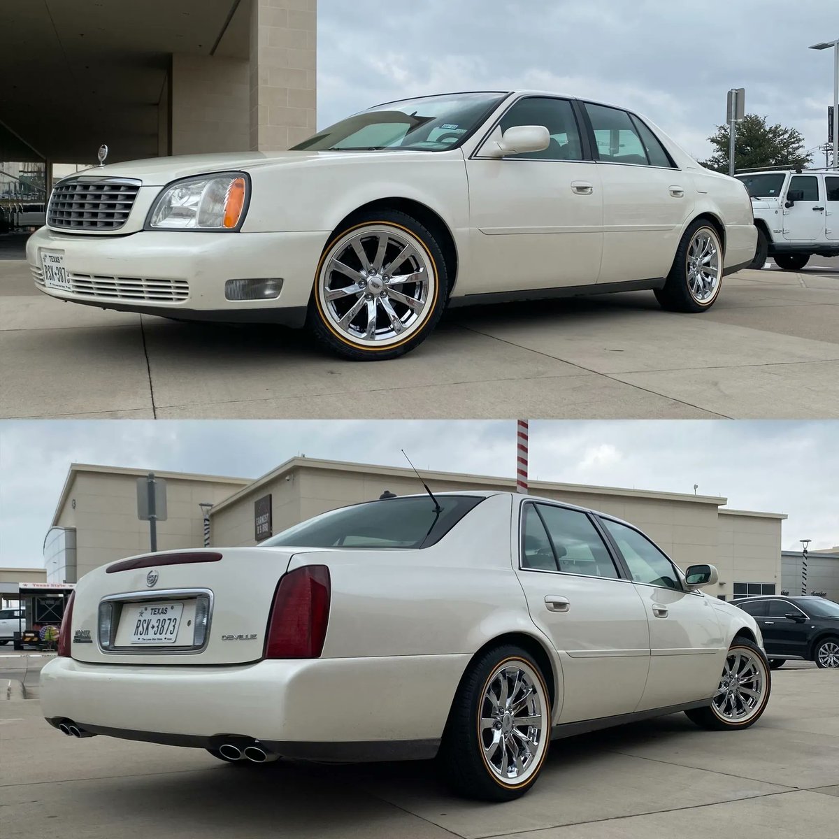 voguetyres's tweet image. Beautiful pearl white Cadillac Deville sitting on beautiful white and gold Vogues 🏆 #Cadillac #deville #voguetyres