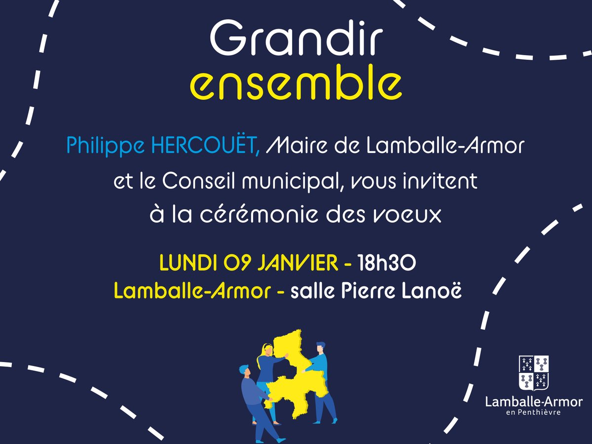 | Cérémonie des voeux 🤝 |

N'oubliez pas, les voeux de la Ville c'est lundi 09 janvier à 18h30 à la salle Pierre Lanoë ✅

La municipalité vous attend nombreuses et nombreux ! 🤩