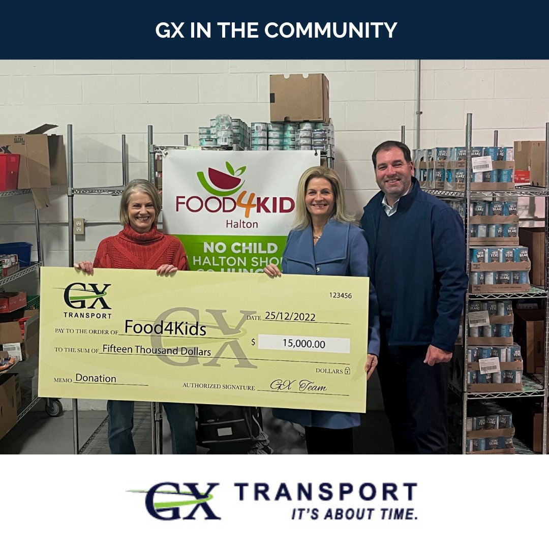 GXTransport's tweet image. As part of our annual holiday giving efforts, GX Managing Partners Michelle Arseneau and Dan Colagiacomo recently presented @food4kidshalton with a cheque for $15,000, our largest donation yet made on behalf of GX Transport employees and customers.