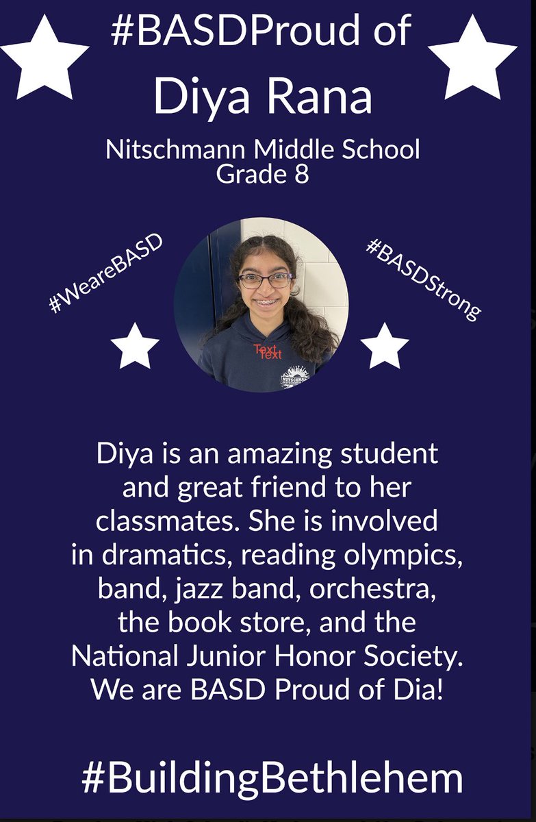 Congratulations Diya! #basdproud #buildingbethlehem