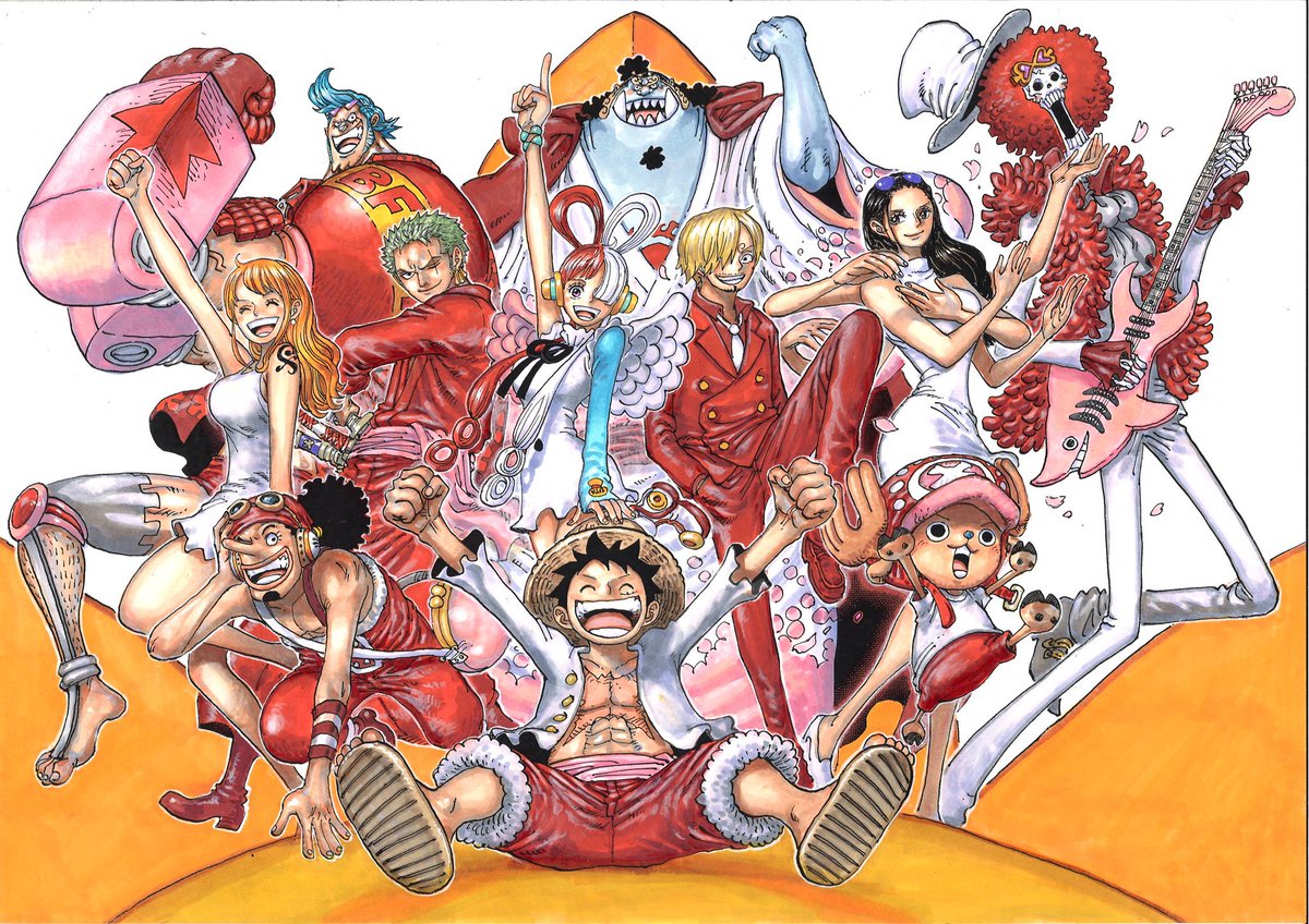 マンガアート ONE PIECE / 赤いコートの麦わらの一味 A1 A2 今週のワンピ 昨年の12月31日の紅白で公開された“麦わらの一味”×ウタの