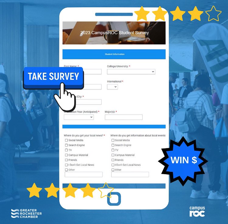 We are already almost a week into 2023 🤯 
.
CampusROC needs your answers to our 2023 survey, so we are giving away $10 to the first 300 college students to complete it. We will also enter each name into a raffle for two $500 Visa gift cards!

LINK IN BIO🤩