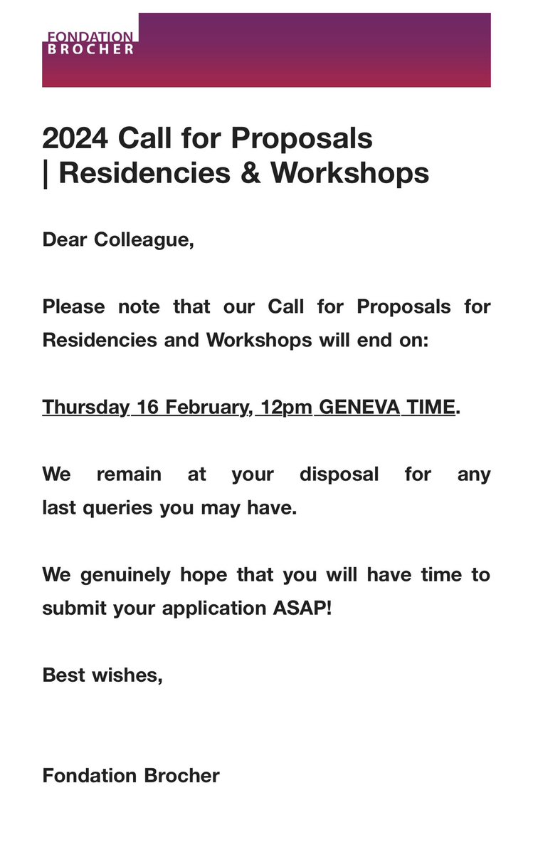 Fond_Brocher's tweet image. Don't miss out on this opportunity to get selected for a residency or a workshop at the @Fond_Brocher!