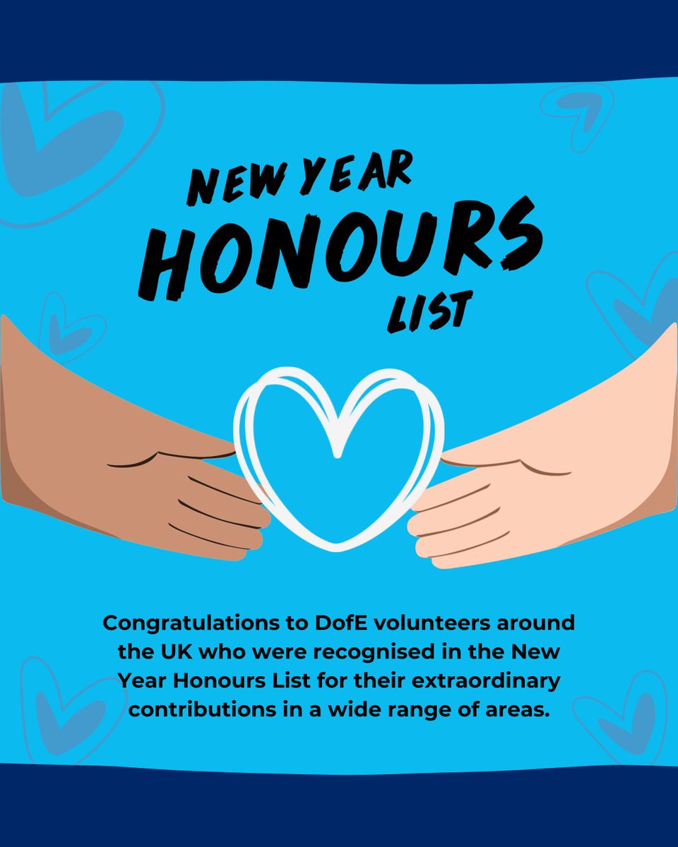 Congratulations to DofE volunteers around the UK who were recognised in the New Year Honours List for their extraordinary contributions in a wide range of areas 🙌

Thank you so much for everything you do to inspire, support and make a difference in young people's lives 💜