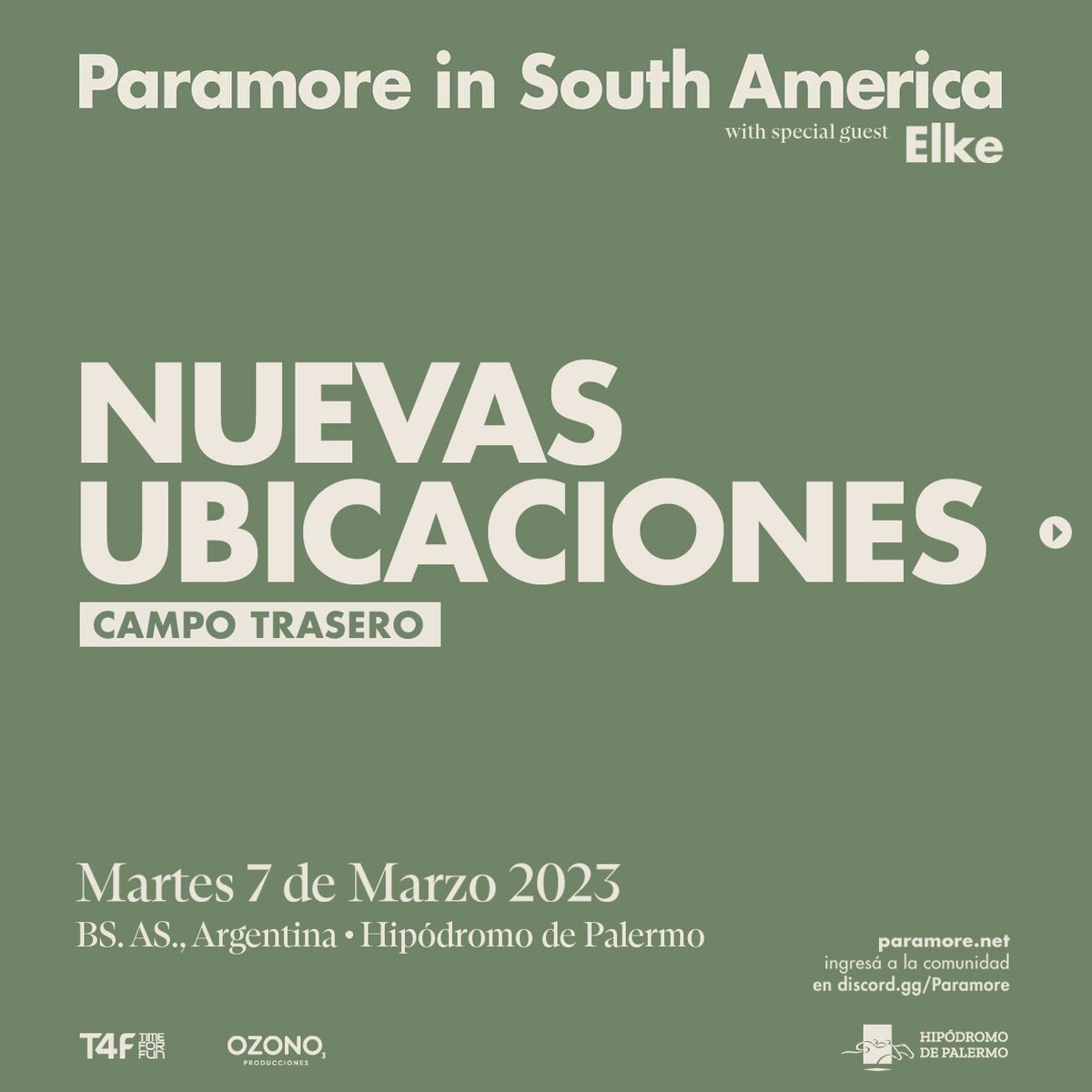 T4FArgentina's tweet photo. 📣 @paramore en Argentina ¡Nuevas ubicaciones!

👉🏻Sumamos CAMPO TRASERO, para que tengas más opciones al comprar tus tickets.

⚠️Los adquiridos hasta el 5 de enero, son válidos para CAMPO DELANTERO.

🗓 7 de Marzo
📍 Hipódromo de Palermo 

🎫 #Etickets en https://t.co/NSK1irnShf https://t.co/0m9mO4kEbR