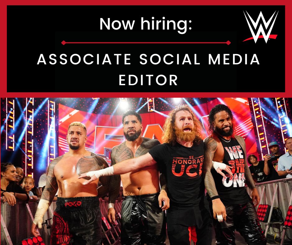WWE is hiring for an Associate Social Media Editor to join the Digital Media team! This role will work to create and publish content on all social media platforms. Apply today: bit.ly/3vEkK5B #WhereChampionsWork