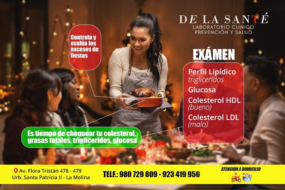 DeLaSanteLab's tweet photo. ¿Comiste en exceso en Diciembre? Chequea tu colesterol, grasas, trigliceridos, glucosa. Telf.: 914 165 199 / 923 419 956 #colesterol #colesterolalto #ColesterolyTrigliceridos #Grasas #grasabuena #grasamala #Trigliceridos #glucosa #lima #peru #limaperu #lamolina #SantiagodeSurco https://t.co/HGcsJf7Dv8