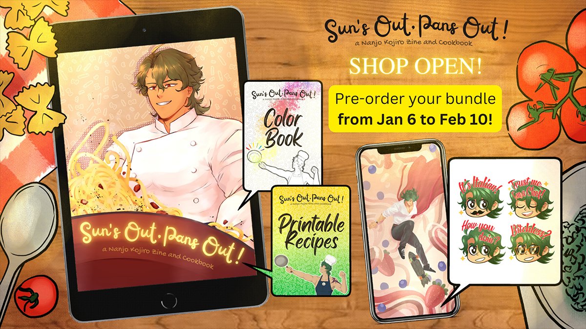 SunsOutPansOut's tweet photo. Today's the day!! ✨

Our shop is OFFICIALLY OPEN!! 🎉 🍝 💚 

🌞 https://t.co/TpFVxkq1TM 🌞

PRE-ORDERS will run until February 10th!! https://t.co/Y1jgRA5l2H