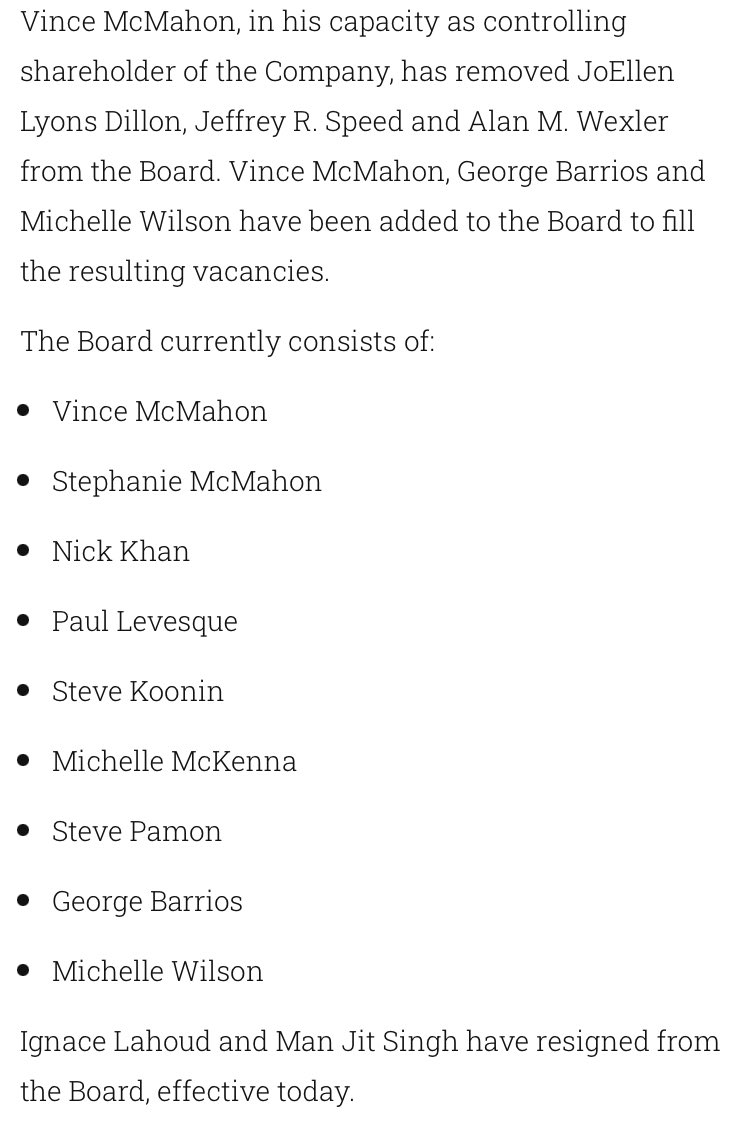 Jon Alba on Twitter "Per the WWE press release announcing Vince