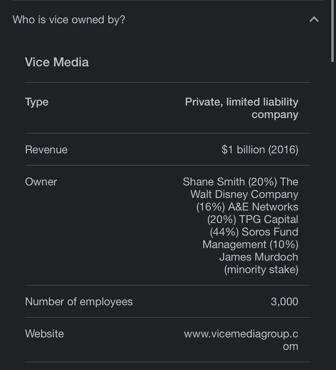 vinsmokeabigail's tweet photo. Reminder that Vice is owned 44% by WEF member Soros György. https://t.co/bOYhe0NFnZ