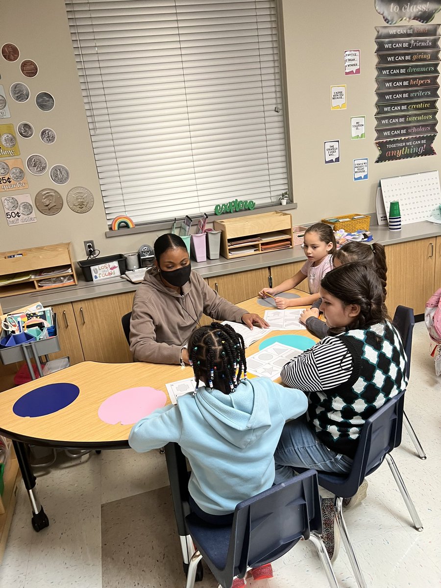 Mrs. Guillory-Tyler works with a math small group and has students turn and talk about their shapes during small group! <a href="/AlvinISD/">Alvin ISD</a>