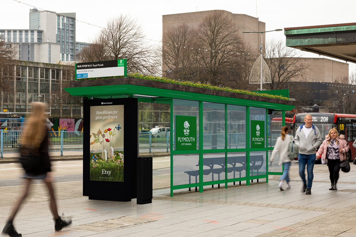 BMO_UK's tweet photo. .@plymouthcc is set to receive 20 Living Roof bus shelters this Spring as part of a new partnership with @clearchanneluk. One of many to come as we carry on into the new year! 🎉 https://t.co/5eW4avWZRg #BeeBusStops #PlatformForGood https://t.co/v8LmNk6azz
