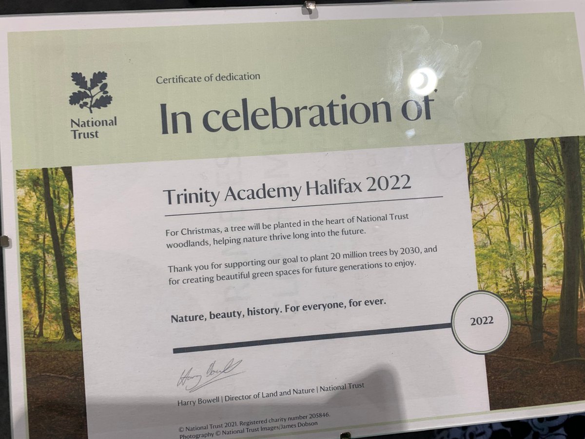 Our Academy, @TrinityAcademyH, has recently been awarded a National Trust Award thanks to a driven student, Faith, who worked on arranging the certificate ⭐️🌎 TAH has been busy planting 400 trees as they work toward their TMAT Earthshot pledges. 🌿