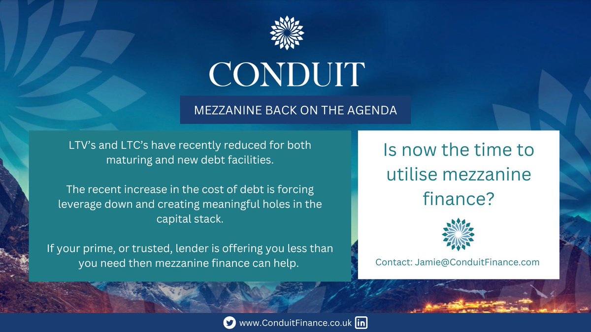 Real Estate Finance Outlook 2023 -  Mezzmeric

If your prime, or trusted, lender is offering you less than you need then mezzanine finance can help.

Read our recent blog post for more info: conduitfinance.co.uk/blog/2023/1/6/…

#realestatefinance #corporatefinance #financialadvice