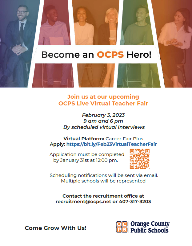 Are you ready to lead the next generation?  Join OCPS today - attend our February Virtual Teacher Job Fair.  Sign up today:  bit.ly/Feb23VirtualTe…  and #comegrowwithus <a href="/bonnietoffoli/">Bonnie Toffoli</a> <a href="/nathalie_cumbie/">Nathalie Cumbie</a> @CHaleyOCPS <a href="/OCPSnews/">ocpsnews</a>