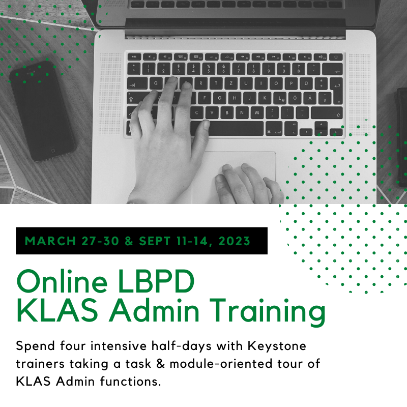 KLASlibraries's tweet image. We're excited to announce the 2023 Online #LBPD #KLAS Administrator #Training dates. Join us March 27-30 or Sept 11-14 for four intensive half-days with Keystone trainers taking a task &amp;amp;  module-oriented tour of the KLAS Admin Menu. More info: klasusers.com/klasnews/onlin…