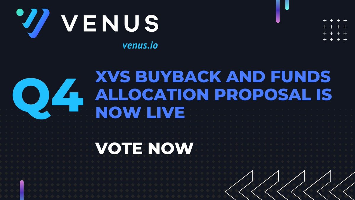 VenusProtocol's tweet photo. ⚡️VIP-82 XVS Buyback and funds allocation proposal is now live! Please vote everyone! 

👇
https://t.co/0e4OhWD6Cs

$XVS $VAI @bnbchain #DeFi https://t.co/5wFaRY6a1g