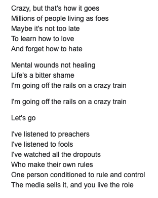 entangledweb's tweet image. The song that just started playing in my iTunes is so fitting. Ozzy has been known to be a little bit out there. In 1980, Crazy Train was released, the lyrics prove that History does repeat itself, crazy huh?