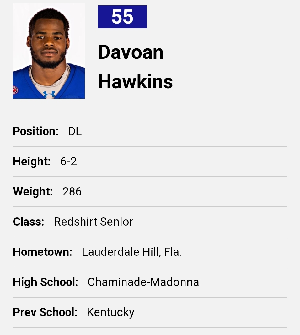 Tennessee State DL Davoan Hawkins, who transferred in from Kentucky, re-entered the portal as a grad transfer; in three seasons with the Tigers he totaled 92 tackles, 18 TFL, 8 sacks and 5 FF @mbkdiggy