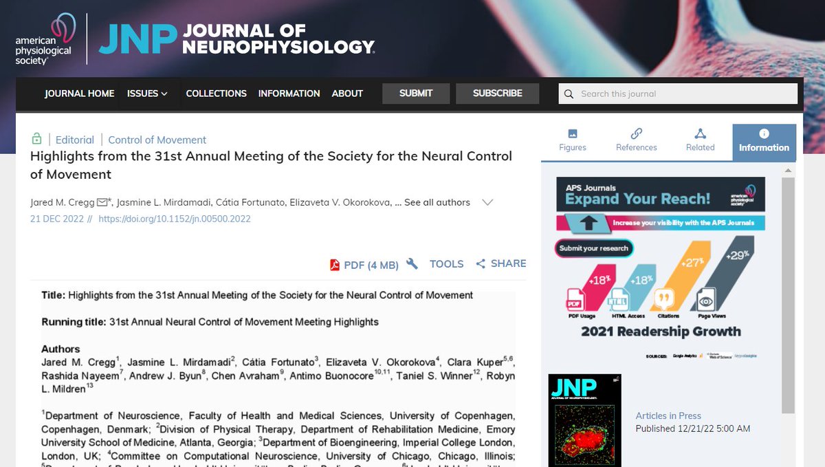 JNeurophysiol's tweet image. 📖New #editorial out in press👉 &quot;Highlights from the 31st Annual Meeting of the Society for the Neural Control of Movement&quot; by Jared M. Cregg et al. 

🔓ow.ly/hQaq50Mk1pn

@j_cregg  @AntimoBuonocore #neuroscience #NeuralControl #Movement #JNeurophysiol