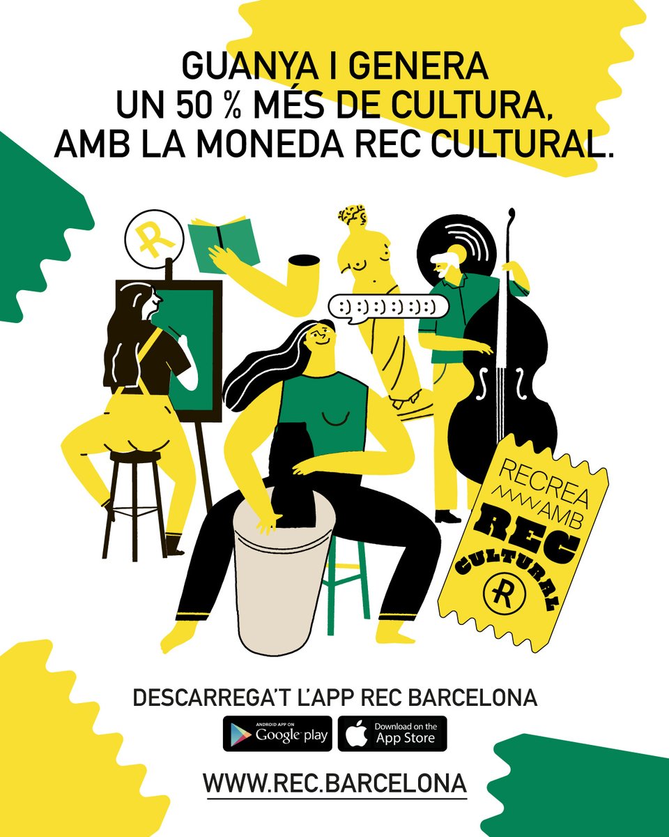 bcn_ajuntament's tweet photo. 📢 Neix la moneda ciutadana #RECCultural que bonifica el consum de cultura i en democratitza l’accés!
👉 És un sistema d’intercanvi ciutadà complementari i paritari a l’euro, que permet fer transaccions entre persones, entitats i comerços que l’accepten.
https://t.co/k6DtGWtdeX https://t.co/HK5jdYZJii