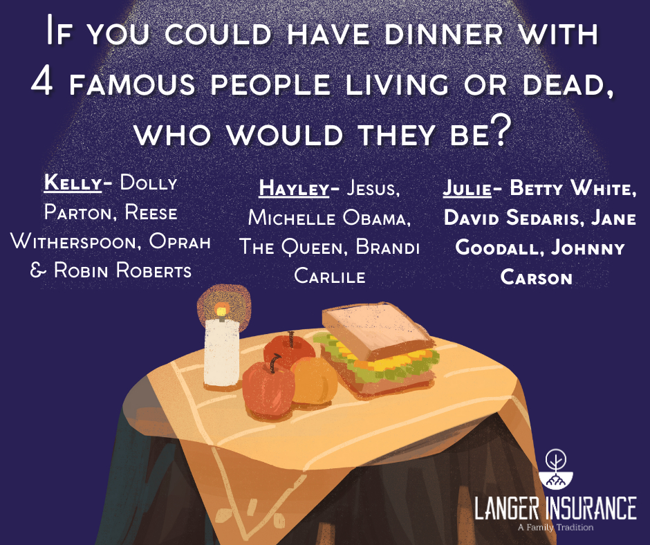 AgencyLanger's tweet image. We've all been asked this question at some point but now you can find out who the ladies would dine with.  Enjoy this #MeetTeamLanger and let us know your famous dinner guests in the comments ⬇️
#MeetTeamLanger #LetLangerKnow #localinsuranceagents #nashvilleinsurance
