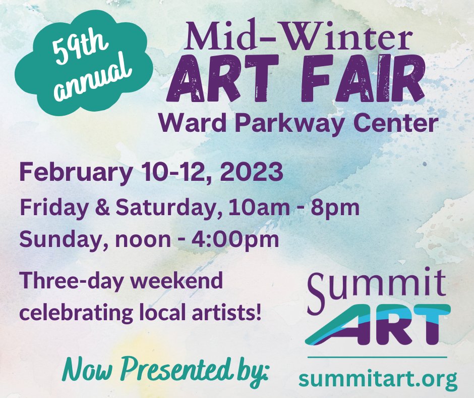 Art you ready for this?🎨 <a href="/SummitArtFest/">Summit Art Festival</a>'s annual Mid-Winter Art Fair is coming to Ward Parkway Center this February 10 - 12.
*Deadline to apply to showcase your art is this Sunday, January 8. Learn more at summitart.org and stay tuned for more information ✨