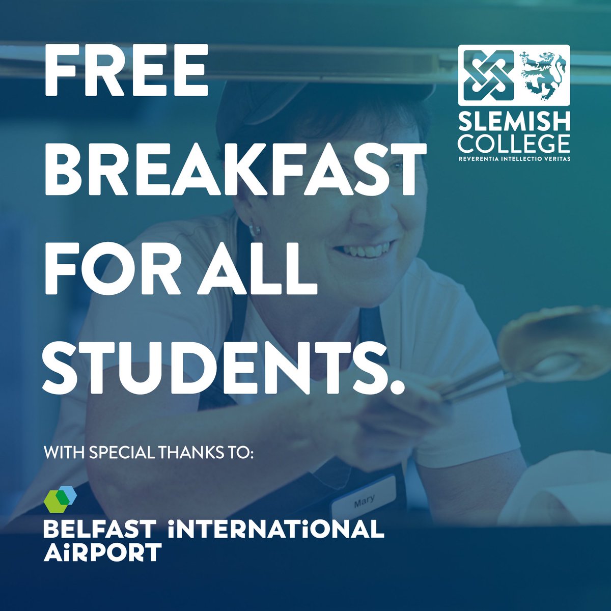 SlemishCollege's tweet photo. Thanks to @belfastairport’s ‘Love to Give Back’ campaign, their very generous donation of £1250 has allowed us to fund the free breakfast for all students for another term. Students can choose from: toast, pancake or cereal &amp; tea, coffee or diluting juice between 8:30 and 9:00am. https://t.co/yM94n6tyBk