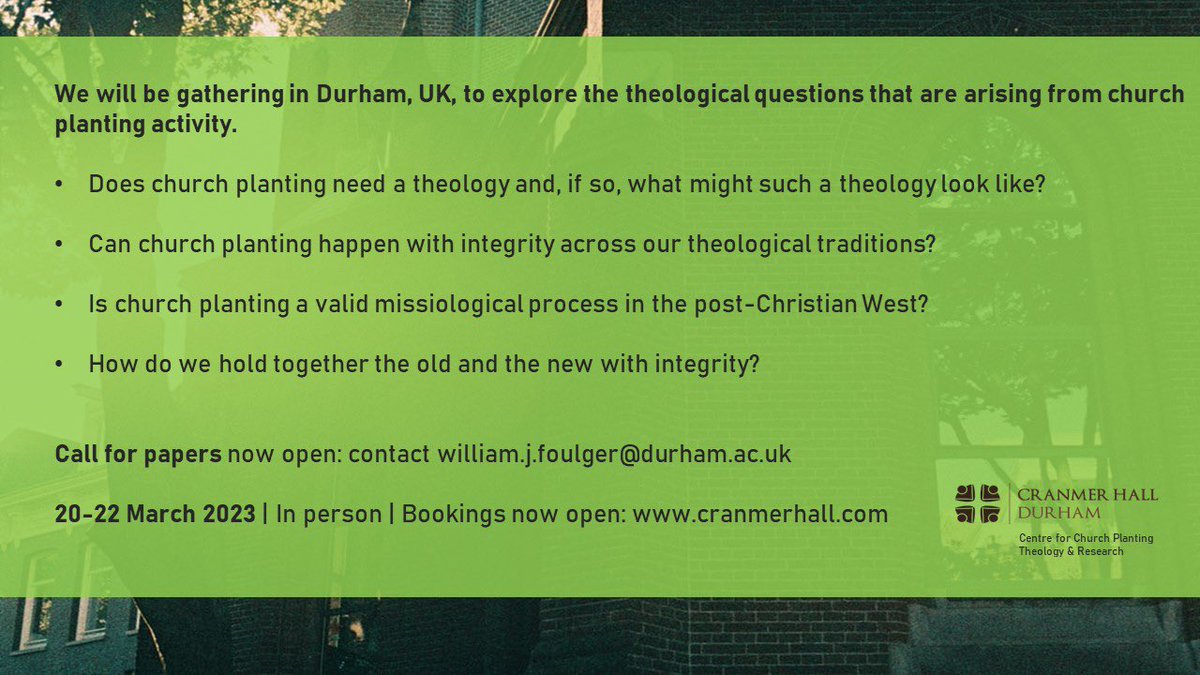 willfoulger's tweet image. Theology &amp;lt; and/of/for/with/from &amp;gt; starting New Churches. We would love to see you here in Durham this March for the #churchplantingtheology conference. Register here cranmerhall.com/the-centre-for…