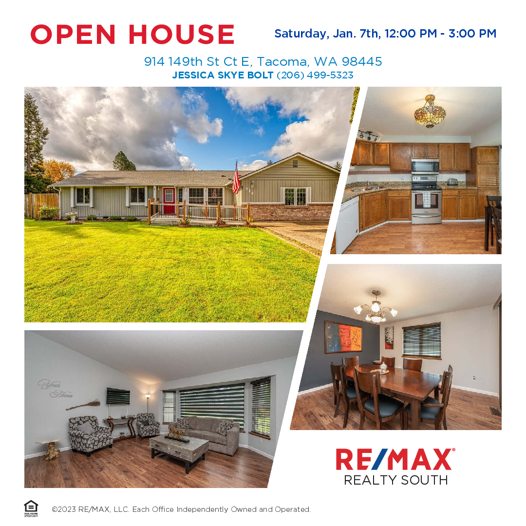 ✨✨Open House✨✨
⏰ Saturday, January 7th, 12:00-3:00 PM
📍914 149th St Ct E, Tacoma, WA 98445
🏡 # 1942333
🛌 3 bedrooms
🛁 1.75 bathrooms
👣 1,958 sq ft
💰 $530,000
l.hms.pt/1125/14/194233…
#openhouse #tacomarealestate #tacomarealtor #spanaway #realestate #buyahome #justlisted
