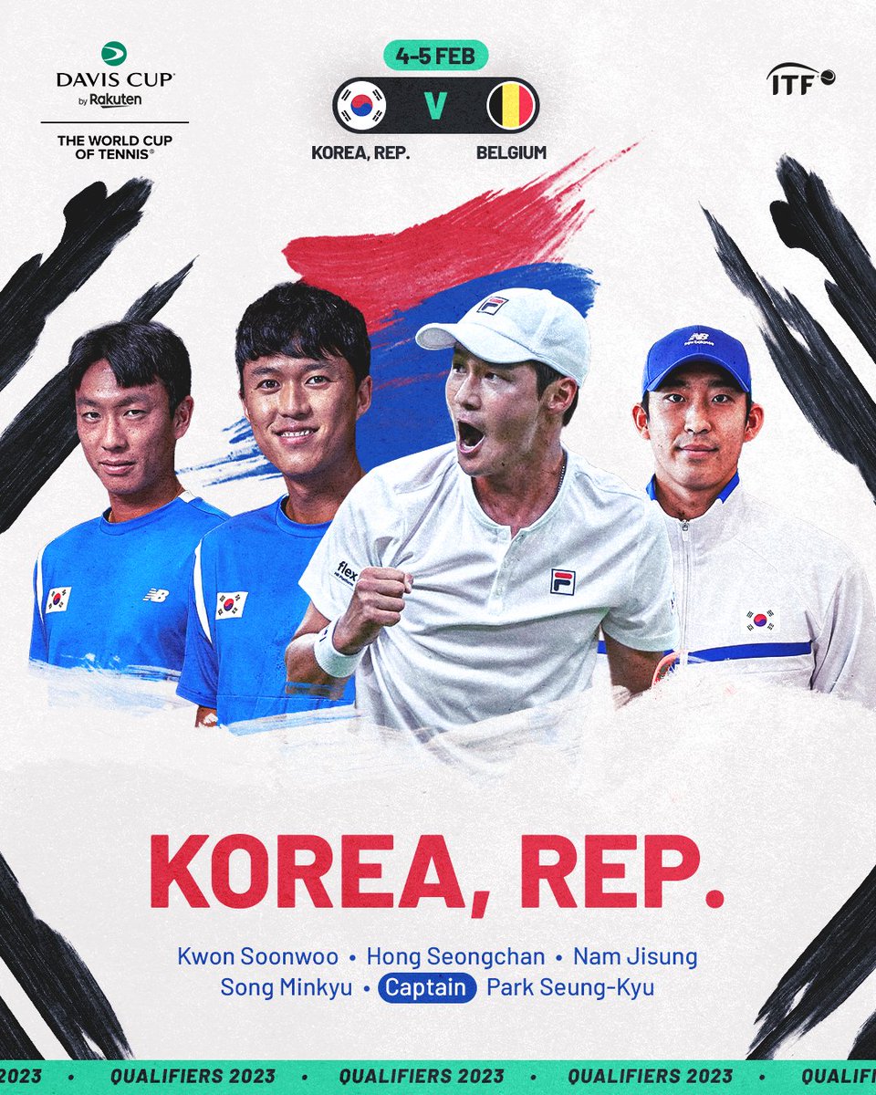 🇰🇷 TEAM ANNOUNCEMENT 🇰🇷

Kwon Soonwoo
Hong Seongchan
Nam Jisung 
Song Minkyu 

#DavisCup #byRakuten