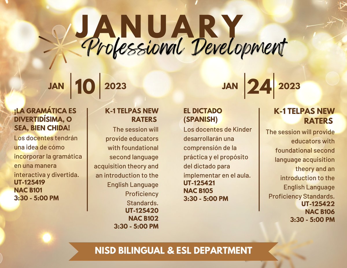 Kickstart the new year with these new professional development opportunities. @NISD @NISDElemCI Click here to register: nisd.pl.powerschool.com/ia/empari/lear…