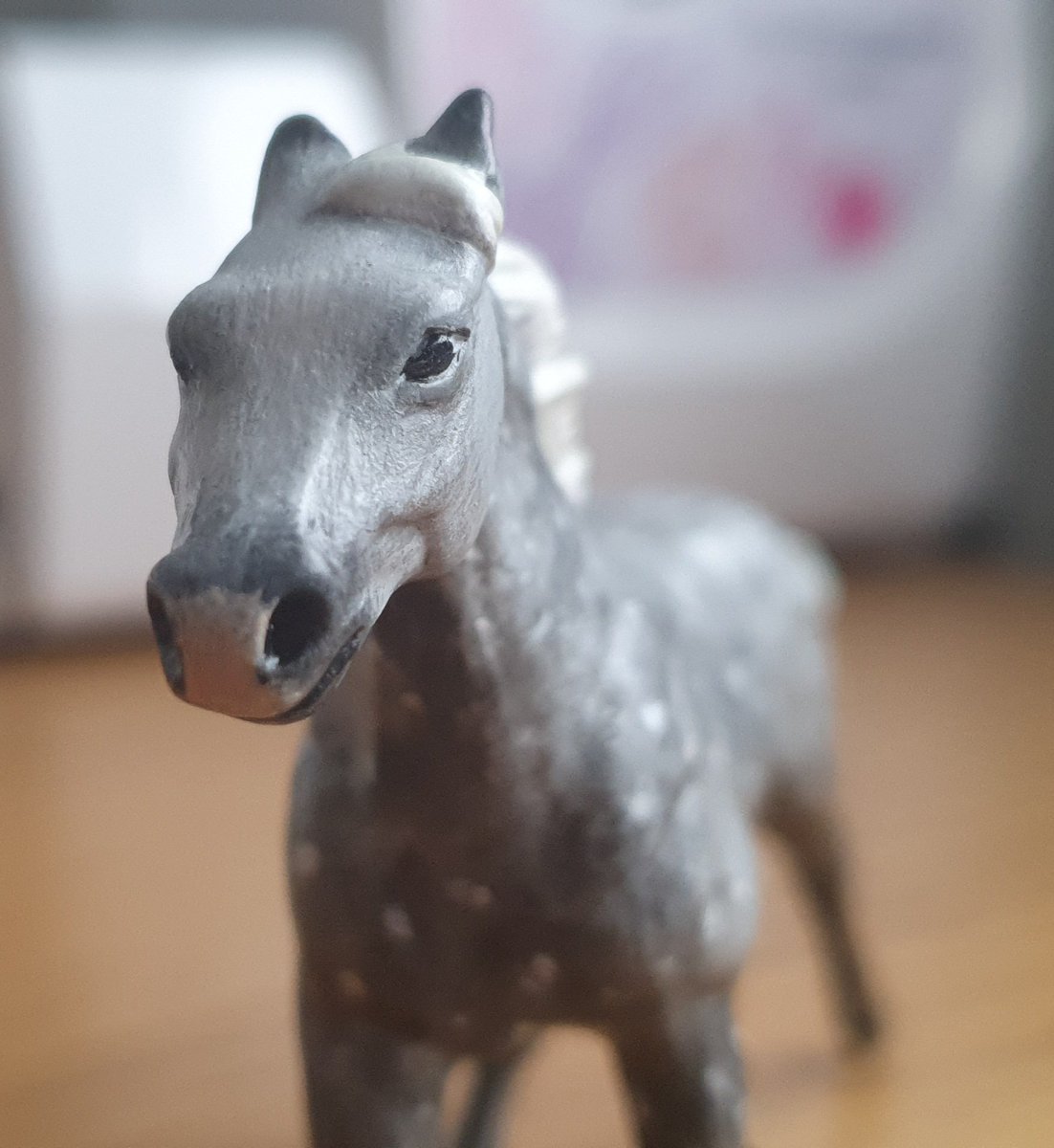 JDoodlin's tweet photo. I painted a horse. 🐴
I'm pretty pleased with him. He's the first custom horse I have ever done, and I think he turned out quite well.
Now I need to name him. 🤔
#breyer #stablemate #custom #customerbreyer #horse #art https://t.co/8hY9b1UeSh