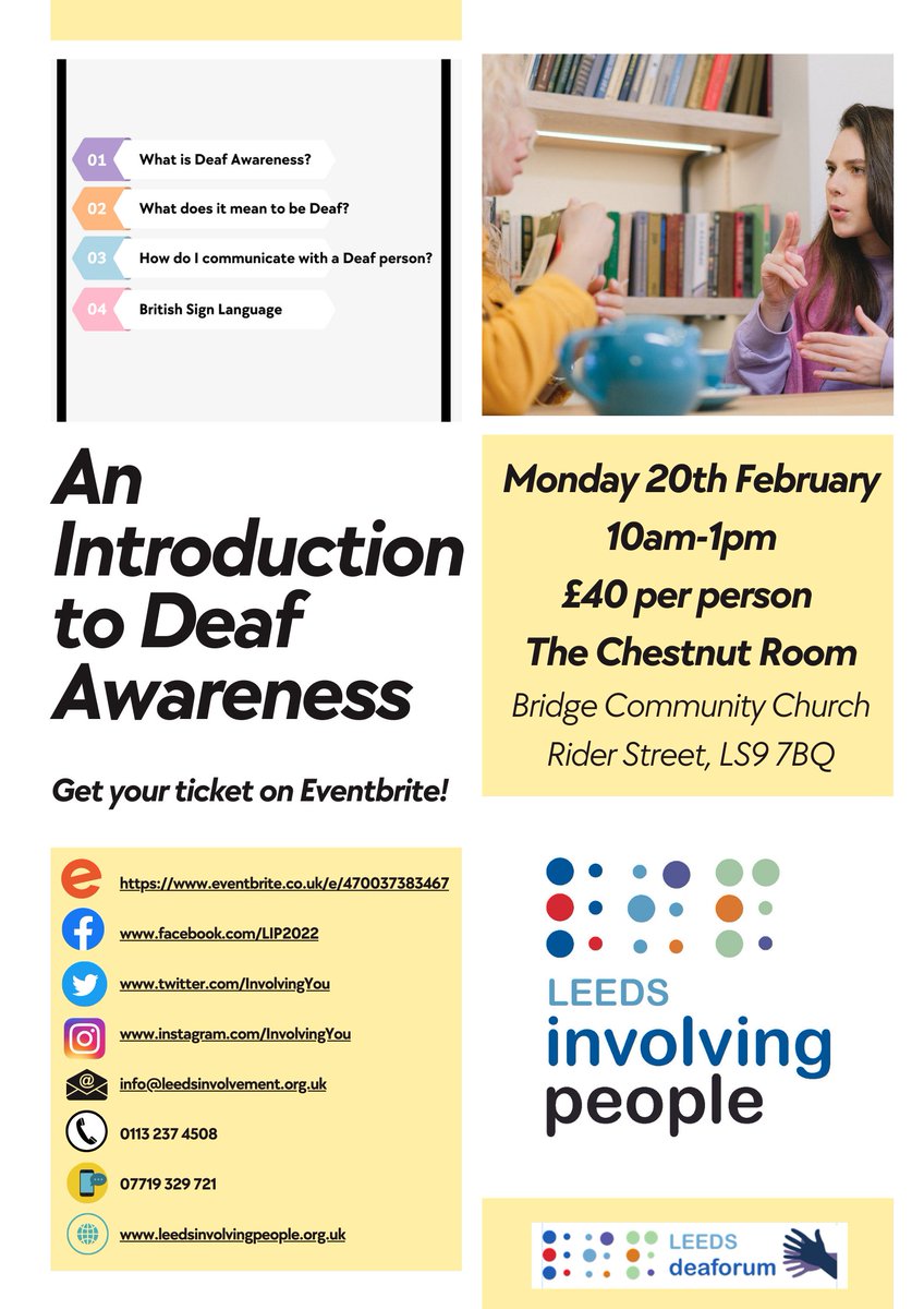 Book your place on our Deaf Awareness training here! eventbrite.co.uk/e/506128653427 #deafawareness #deafawarenesstraining #leedstraining #leeds #bsl #deafcommunity #deafculture