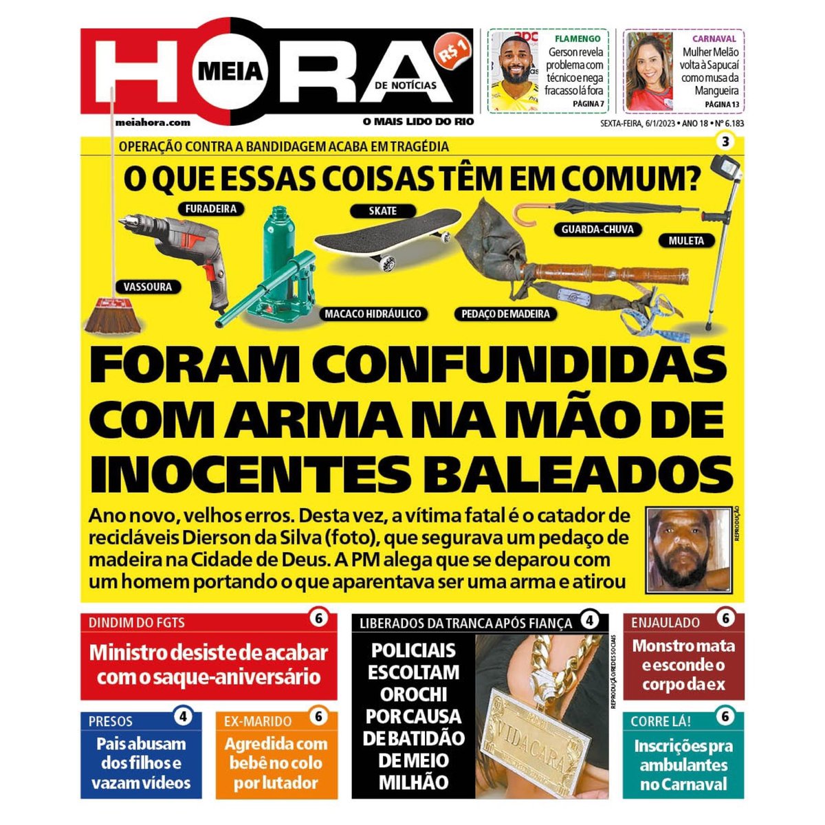 A capa do <a href="/meiahora/">Jornal Meia Hora</a> de hoje