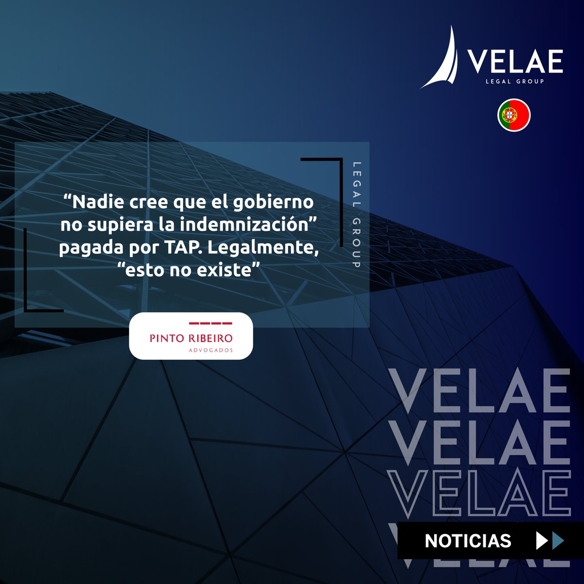 #Noticia Velae | Compartimos la entrevista de João André Antunes, socio de 𝗩𝗲𝗹𝗮𝗲 𝗣𝗼𝗿𝘁𝘂𝗴𝗮𝗹, experto en derecho corporativo, quien fue invitado por 𝗖𝗡𝗡 𝗣𝗼𝗿𝘁𝘂𝗴𝗮𝗹 a comentar sobre la renuncia de Alexandra Reis a TAP

➡ bit.ly/3vXscsZ
#VelaeLegalGroup