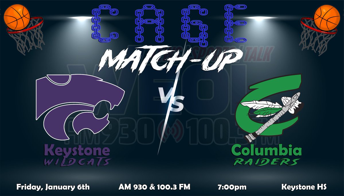 GAMEDAY on WEOL!

Tonight's Boys Cage Match-Up⬇️

Columbia Raiders <a href="/_CHSBasketball/">Columbia Basketball</a> 
@
Keystone Wildcats <a href="/CatsBoysBball/">Coach Holzhauer</a> 

 📍 Keystone HS
⏰7pm
📻AM 930 &amp; 100.3 FM
💻WEOL.com

#LoCoHoops