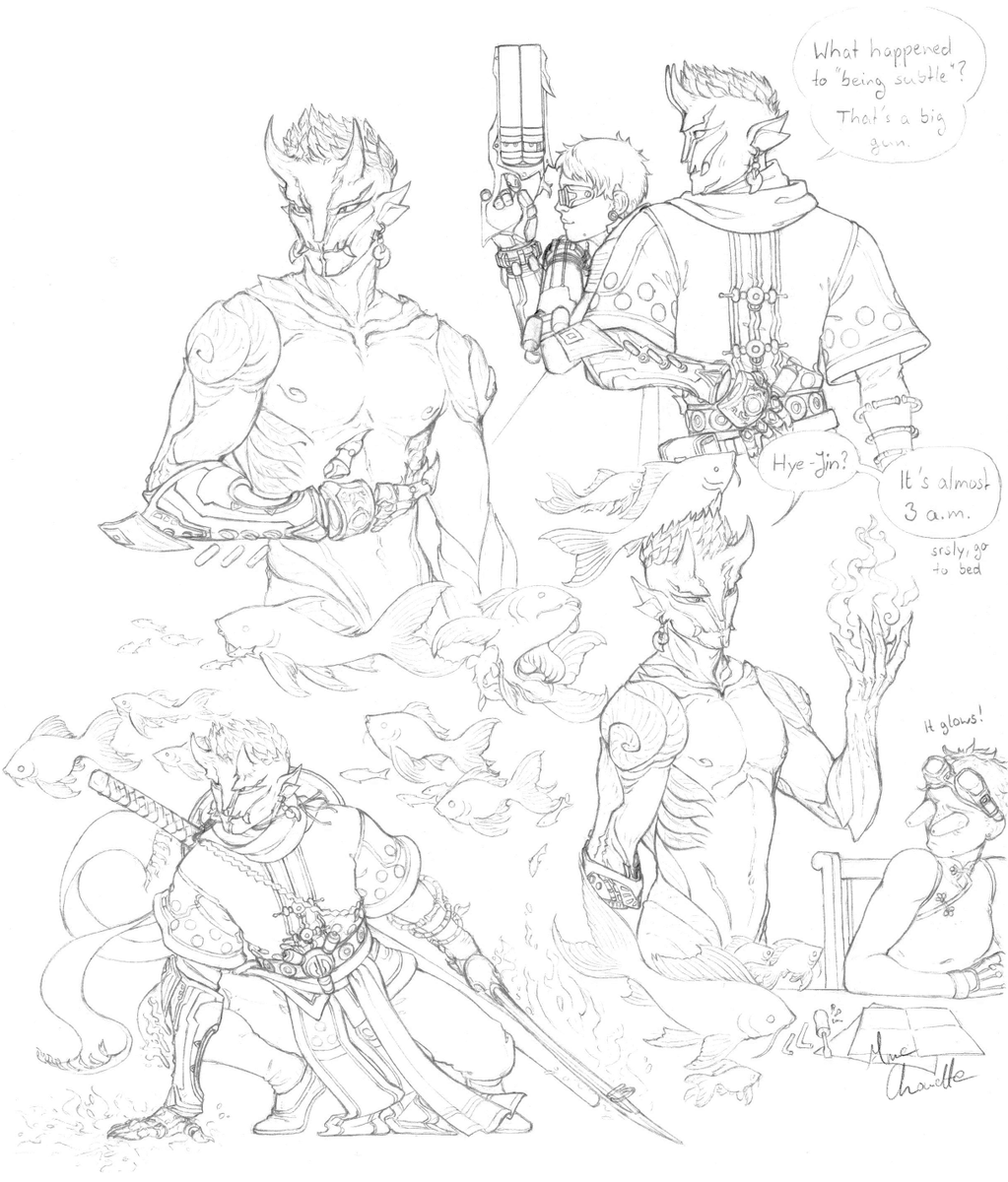 ChouetteMme's tweet photo. Let me introduce you to my oni salad Zhealif and my human mechanist Hye-Jin Min!
Hye-Jin works as an inventor and P.I. in New Kaineng while Zhealif usually just roams around Cantha by himself.
#gw2 #sylvari #gw2human #gw2sylvari #human https://t.co/qsuWd0oL6u