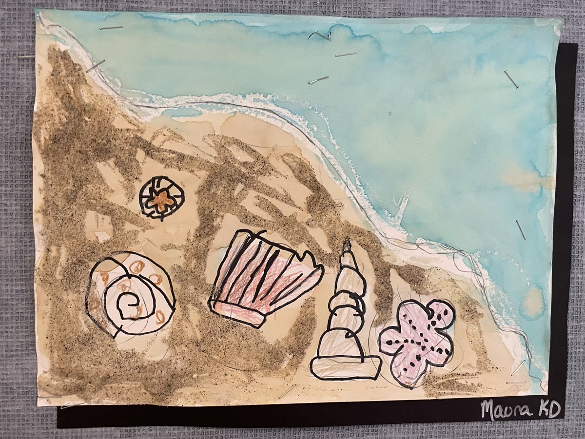 Back in September, Kindergarten artists learned how to conduct observational drawings of items they find in nature; seashells! We observed how to draw the shapes, match the colors, and add all the details found in shells! We even added sand to create texture! #reggioinspired