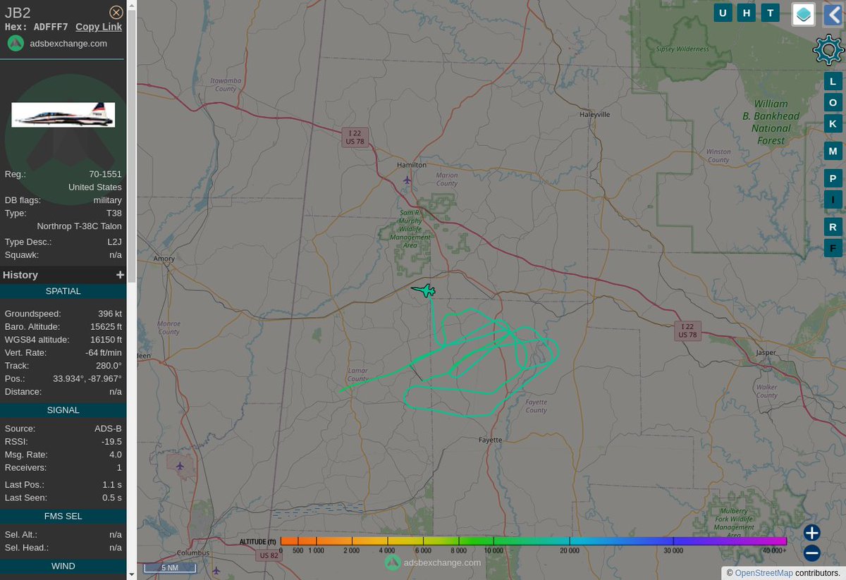Radar_Assistant's tweet image. MULTI ADSBX MANOEUVRING ALERT : At time Fri Jan  6 16:27:04 2023 #JB2      was likely to be manoeuvring at FL155 2nm from FDF Fayette_NDB_US
 near AL 18, Fayette County, Alabama, 35592, United Stat #AvGeek #ADSB globe.adsbexchange.com/?icao=ADFFF7&amp;amp;z…