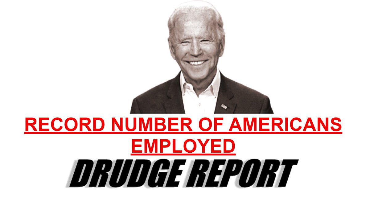 Matt Drudge is giving President Biden his dues on the low unemployment rate of 3.5%. Look at the Drudge Report. #ThanksPresidentBiden.