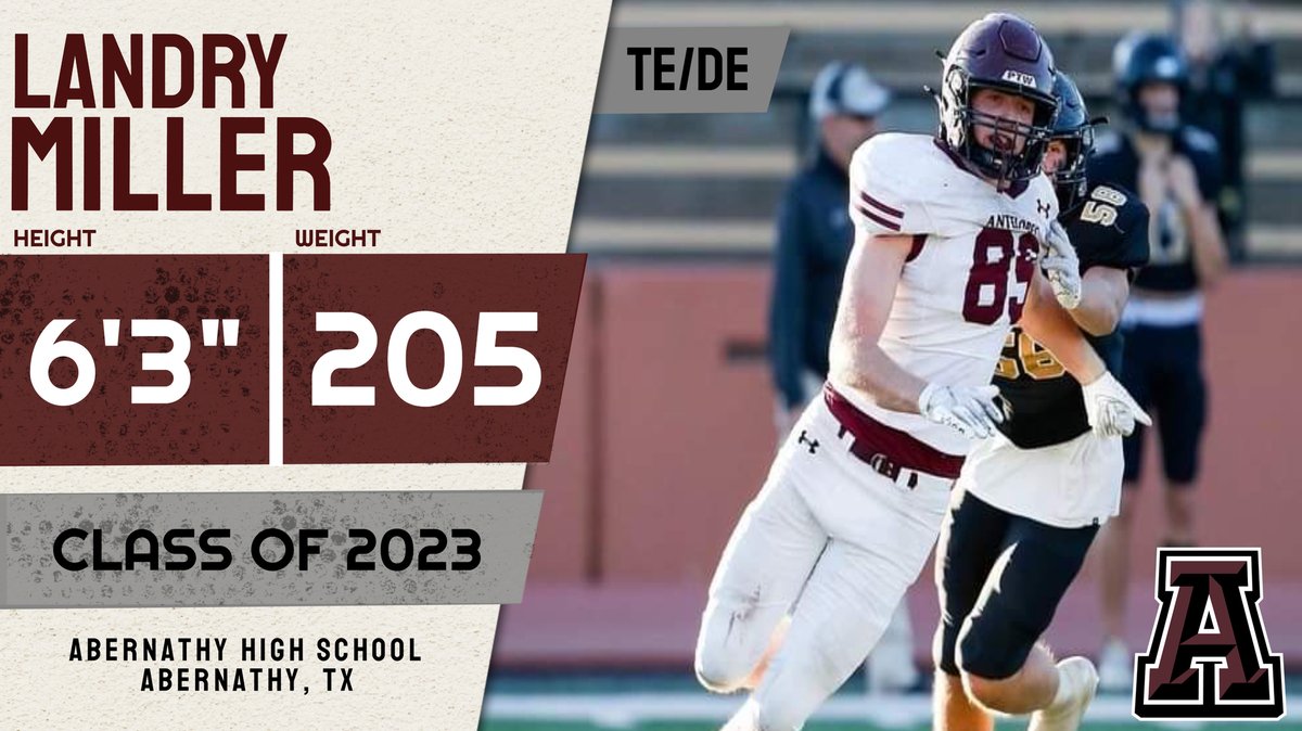 DE/TE <a href="/LandryMiller3/">Landry Miller</a> was named 1st Team All-District on both sides of the ball. He finished the season with 44 tkls, 9 sacks, 4tfls, 305 yards and 4 TDs #RecruitTheLopes <a href="/AbernathyFB/">Abernathy Football & Recruiting</a> <a href="/806hsscmedia/">Jasone Pearson</a> <a href="/BenjaminGolan/">Ben Golan</a> 

HUDL: hudl.com/v/2JuVh8