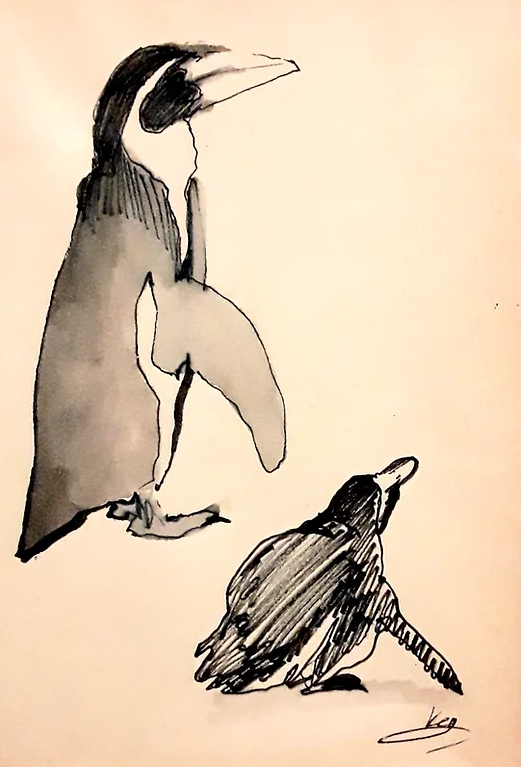 HumorArtsMuseum's tweet photo. French Penguins, Karen E. Gersch, 2001, Ink on paper

✨ Artist Comment✨

"Next to circus, one of my favorite live sketching venues are in zoos. I have hundreds of drawings from animal habitats around the world.  This is from one of my longtime haunts: the Paris Zoo." https://t.co/csmH16zX0r