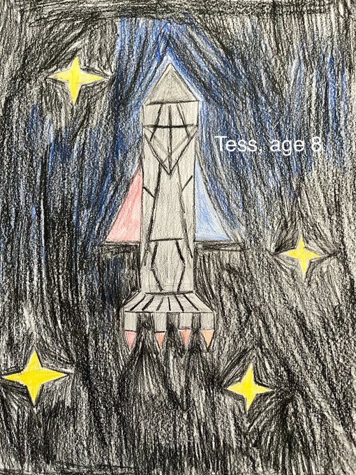 Render by: @ErcXspace 
Drawing by: Tess, age 8
Submitted by: @KBarlow48 
#KidsDrawRockets22