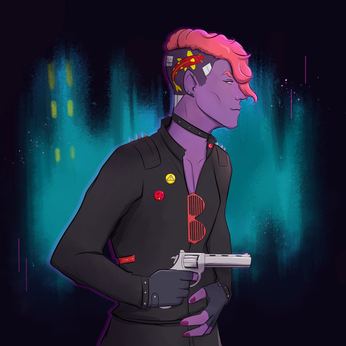 Here's some fun #art I got to do as part of the Secret Santa in <a href="/KazTheDM/">kazthedm.bsky.social</a>'s discord. Character art of <a href="/DelvesDaily/">Dungeon Delves 🎲🎨</a>'s #Cyberpunk Red character, Coda. 💖

#characterart #artistsontwitter #digitaldrawing