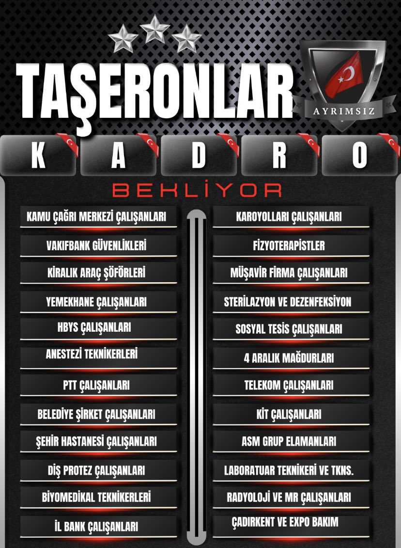 Verilen sözler uygulanmalı.
Taşerona kadro verilmeli.
Mağduriyetler giderilmeli.

#TaşeronMeclise