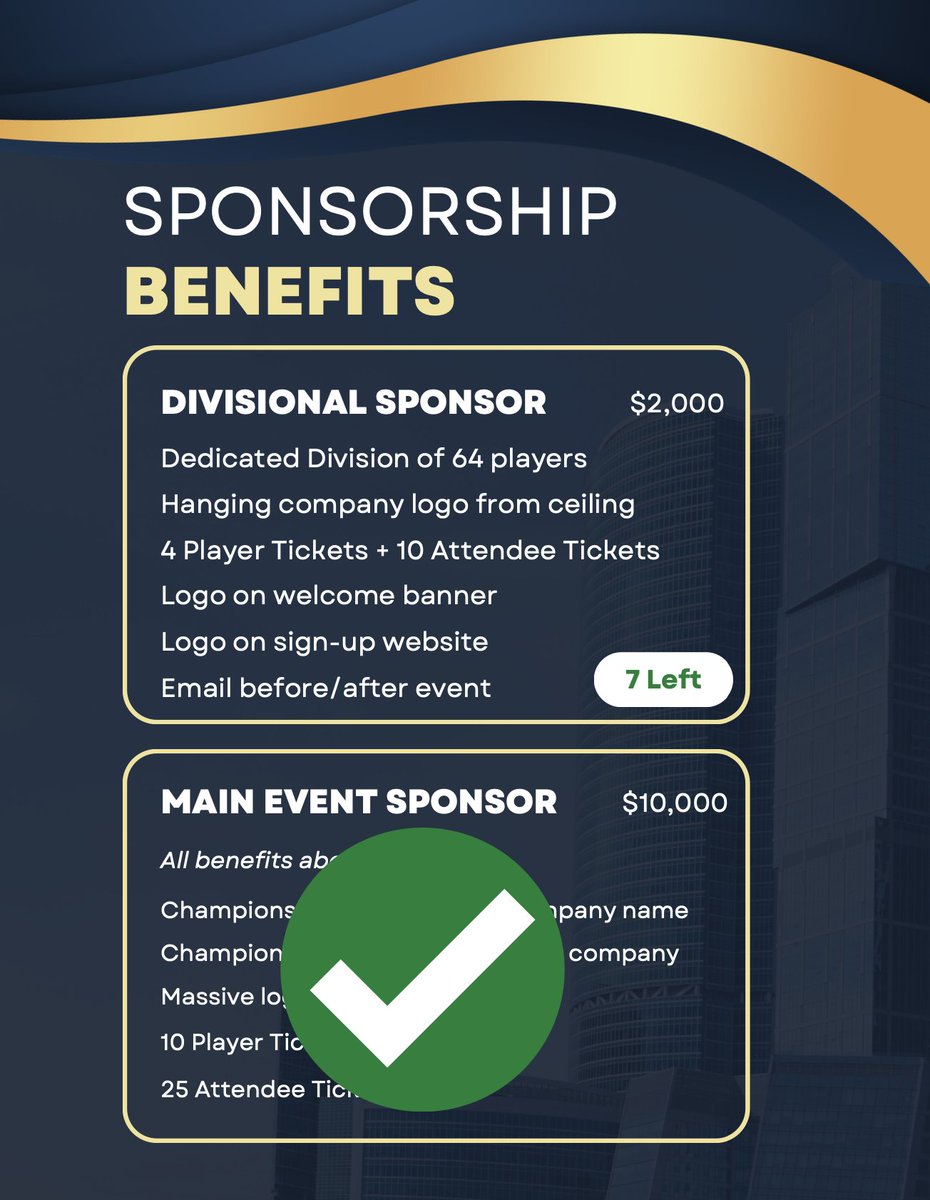 CoryMcKane's tweet photo. The main event sponsor is 
@goTaxTaker
 &amp; we just landed our 1st divisional sponsor 
@TWO12_CO
 
We'll have at least 250 startup teams in attendance. Winners get $3K. 750+ attendees.

DM me if you want to sponsor

If you want to play in the tourney:
https://t.co/h382RWPDuj https://t.co/zjPs1TEaoB